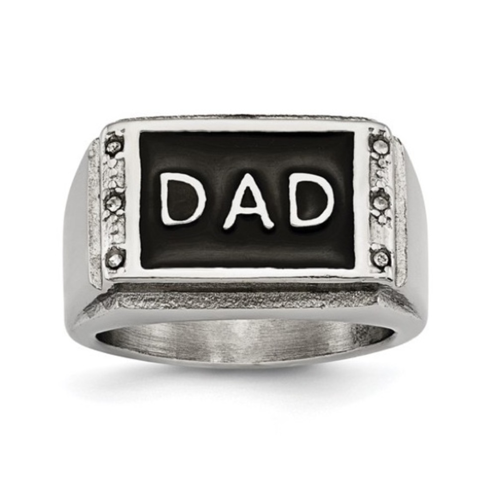 CLOSEOUT - Stainless Steel Polished Black Enameled DAD with CZ Ring